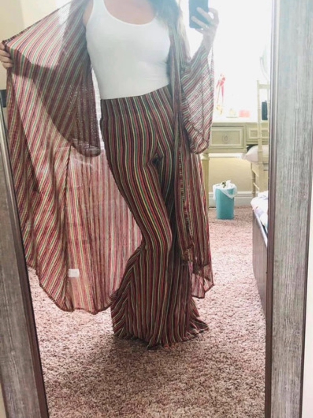 Judith March Striped High-Waist Flare pants and matching Kimono